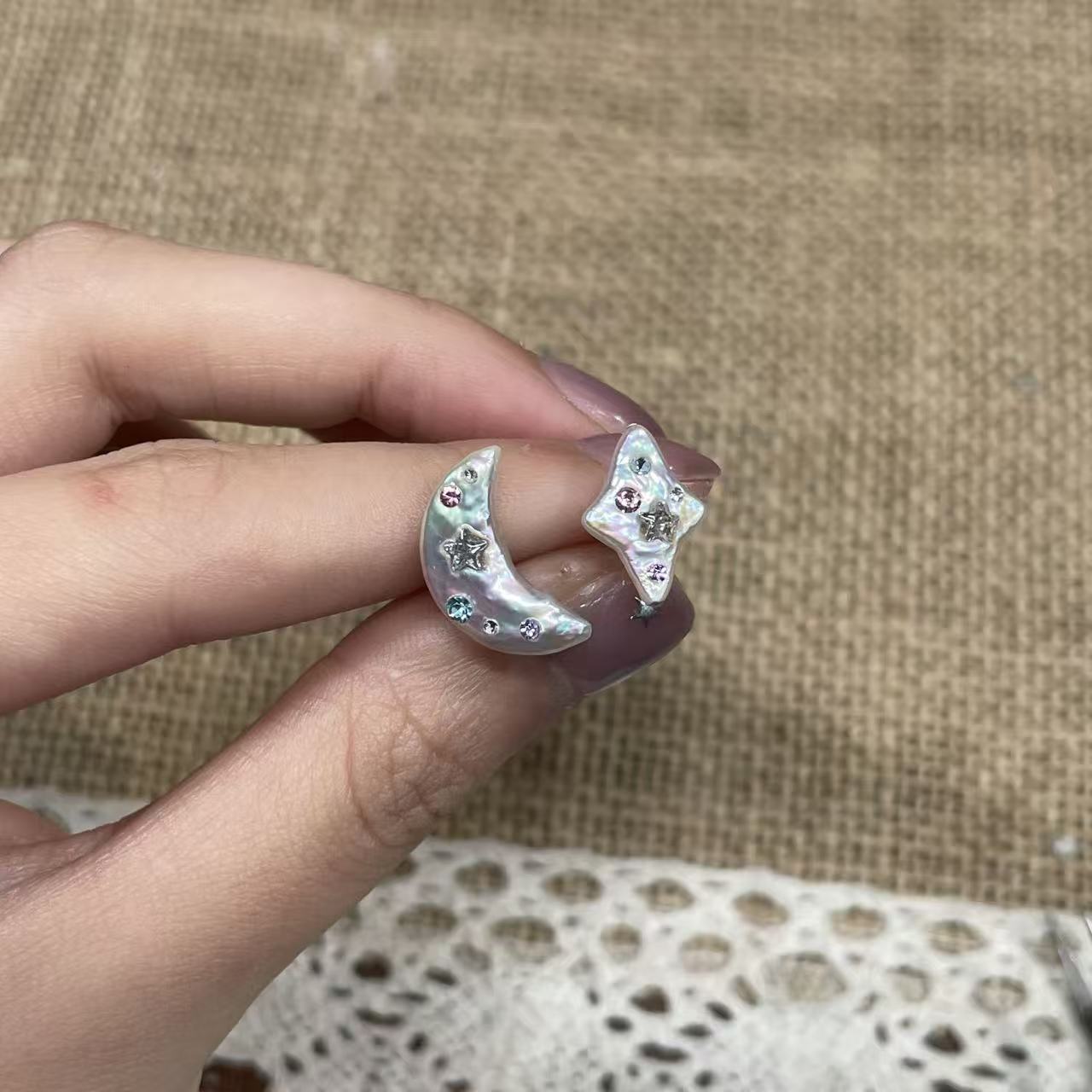 【Pearlish】Starry Summer Night · Moon and North Star Earrings