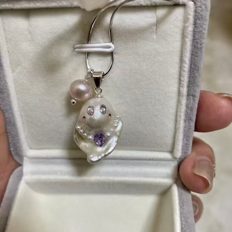 【Pearlish】Little Ghost with Pearls · Handcrafted Jewelry Featuring Pure Natural Freshwater Baroque Pearls, Set in S925 Sterling Silver. A Niche Handmade Artistic Collectible, an Excellent Gift Choice.