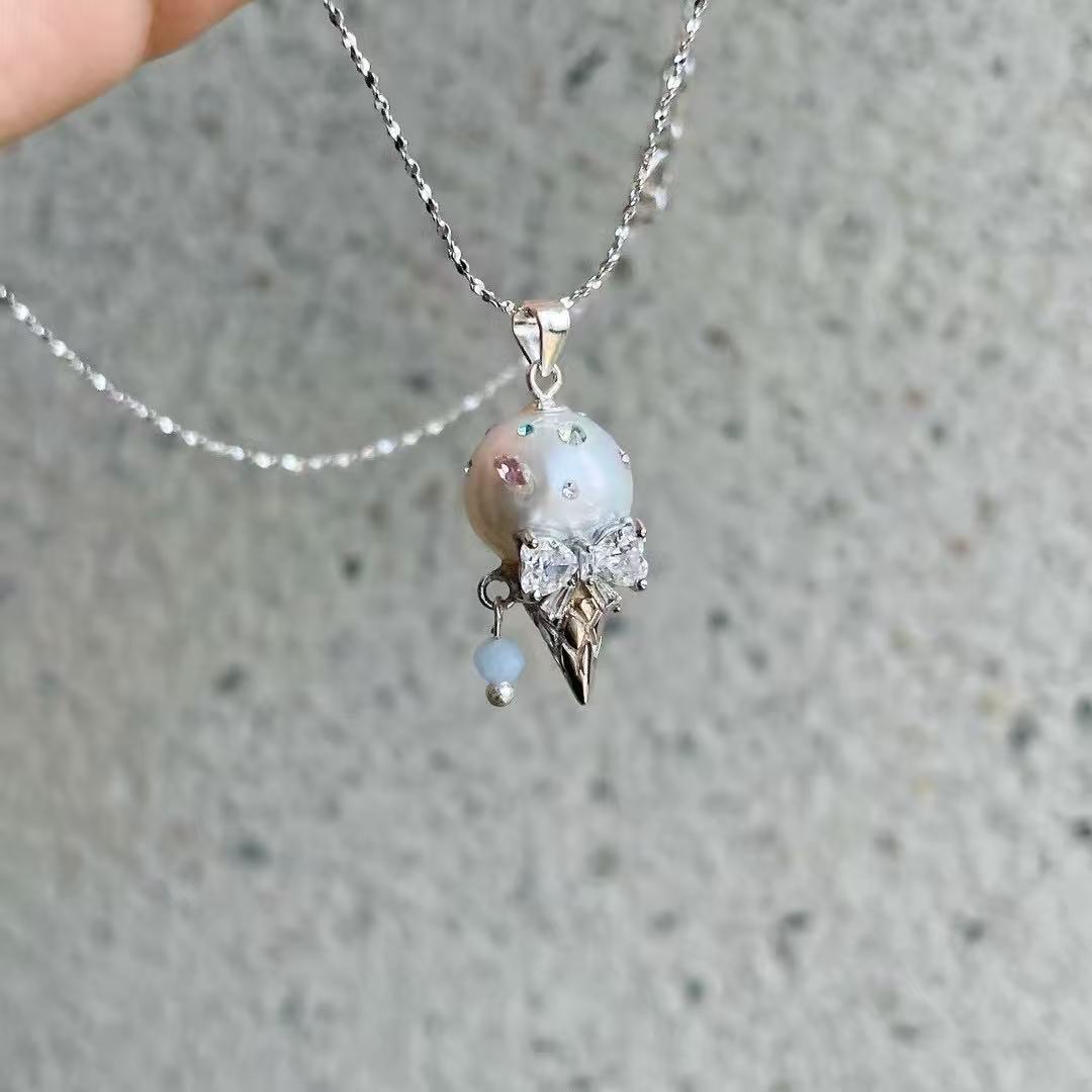 【Pearlish】Glimmering Ice-cream · Handcrafted Jewelry Featuring Pure Natural Freshwater Pearls, Set in S925 Sterling Silver. A Niche Handmade Artistic Coeclltible, an Excellent Gift Choice.