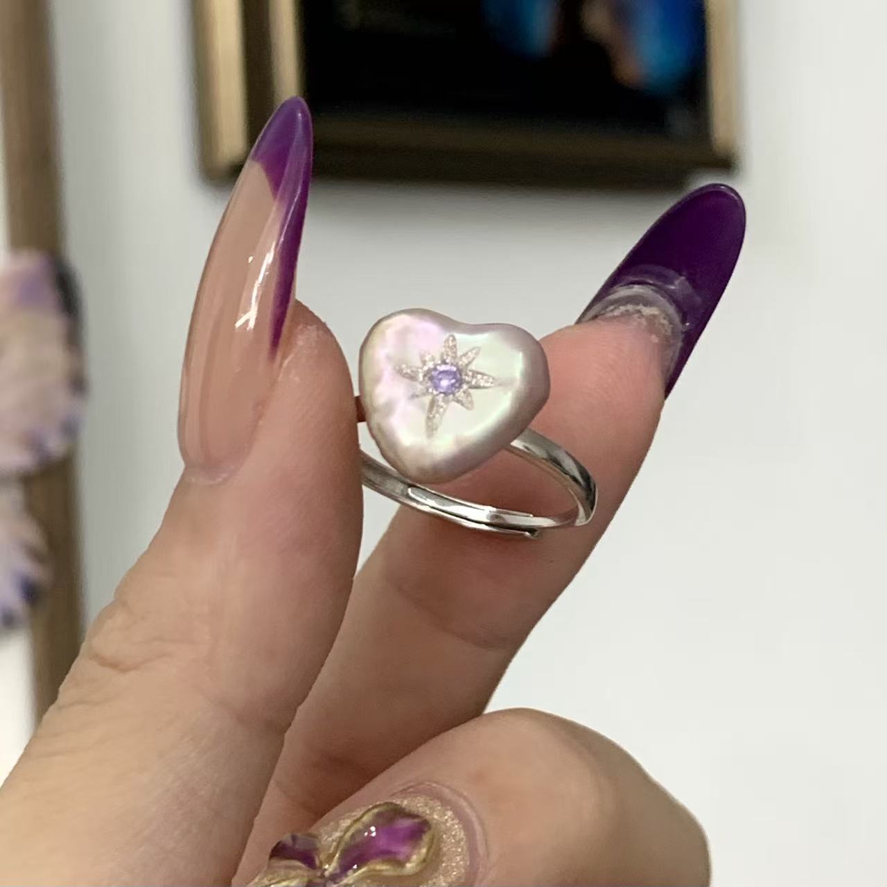 【Pearlish】Artisanal Hexagram Pearl Ring · Hand-carved Natural Freshwater Pearl Ring in Sterling Silver