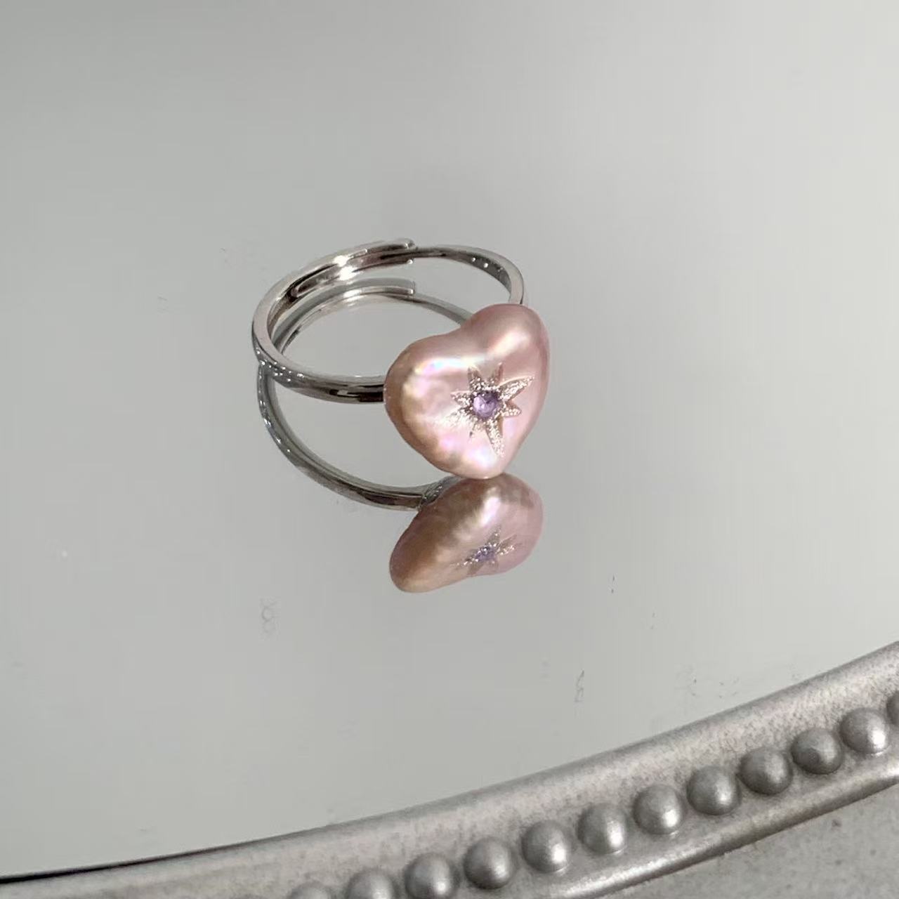 【Pearlish】Artisanal Hexagram Pearl Ring · Hand-carved Natural Freshwater Pearl Ring in Sterling Silver