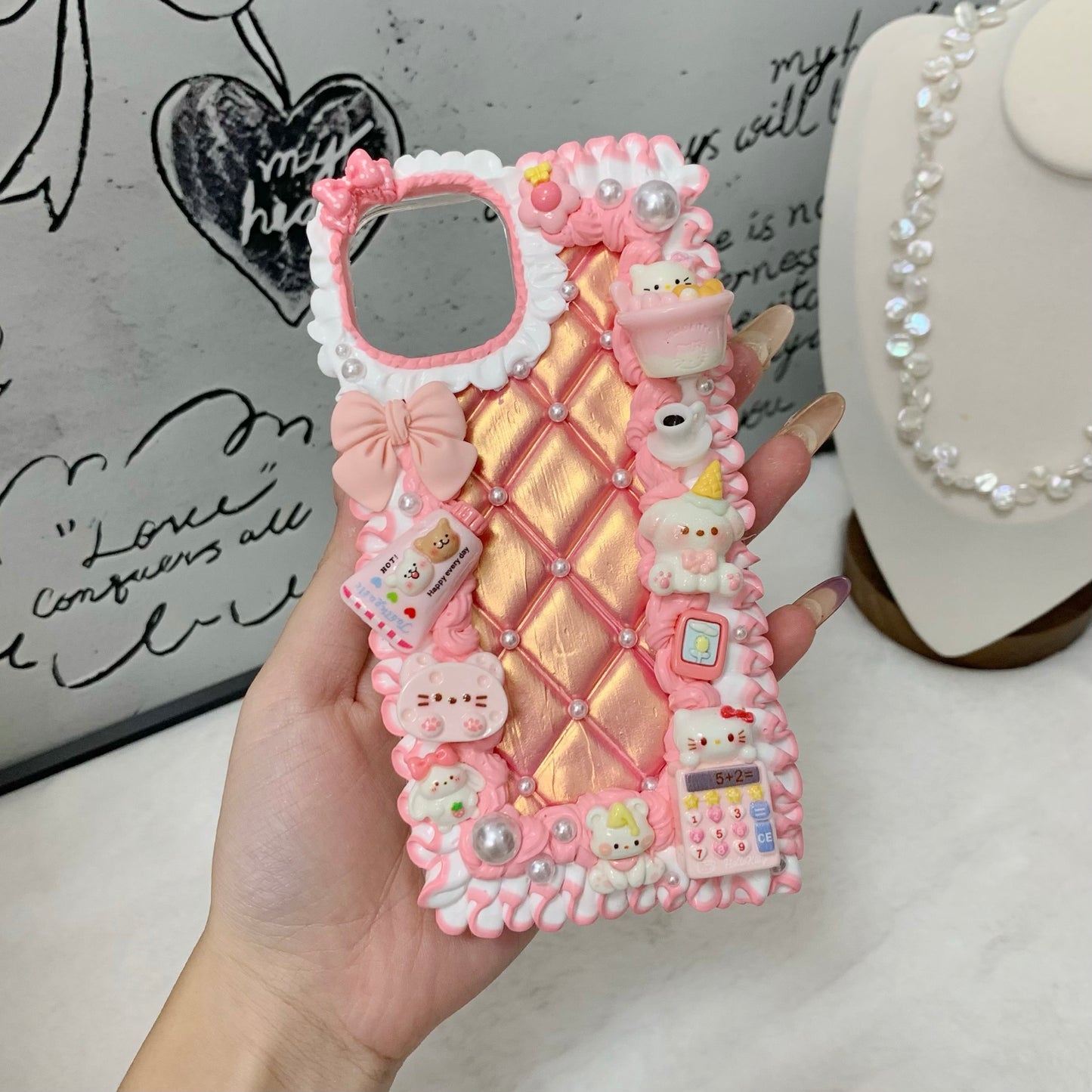 【Pearlescent Leather】Phone Case Cream Glue Figurine Decoden DIY Compatible with all phone models
