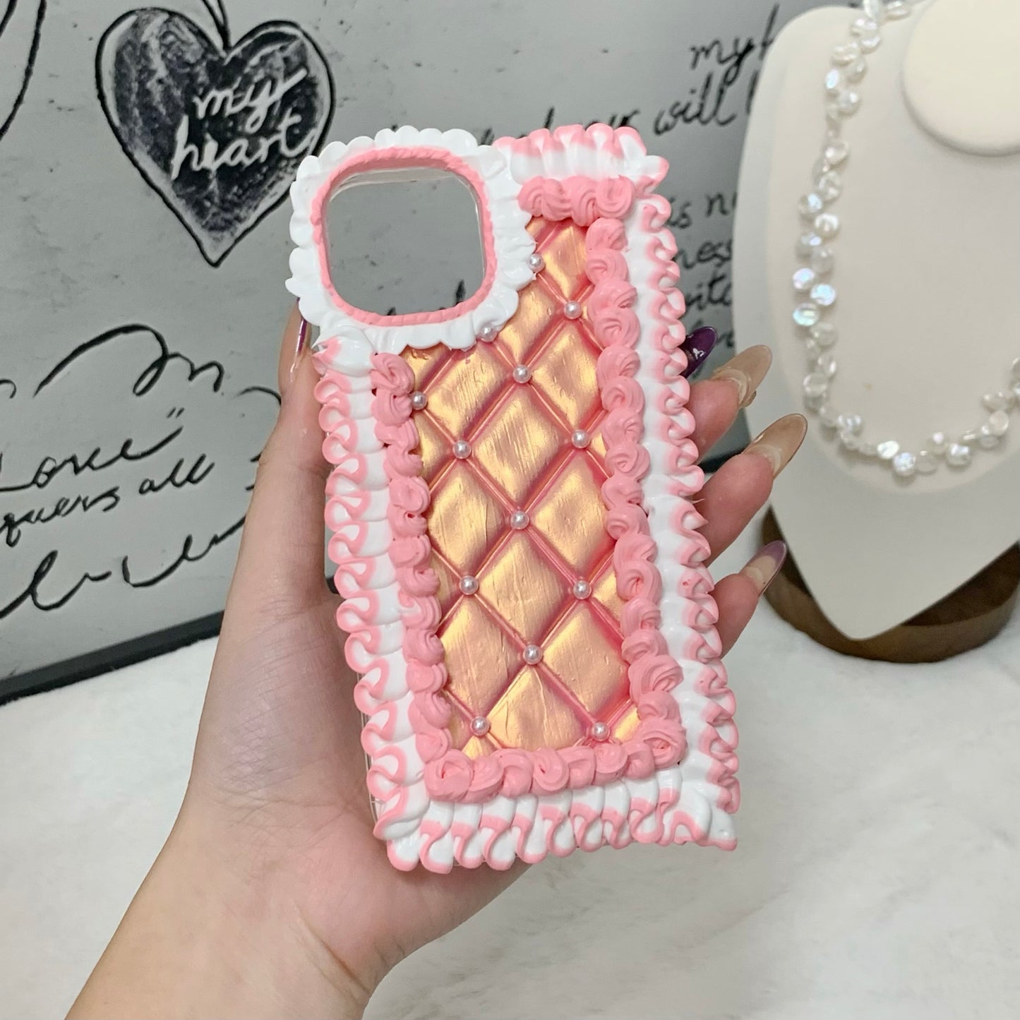 【Pearlescent Leather】Phone Case Cream Glue Figurine Decoden DIY Compatible with all phone models