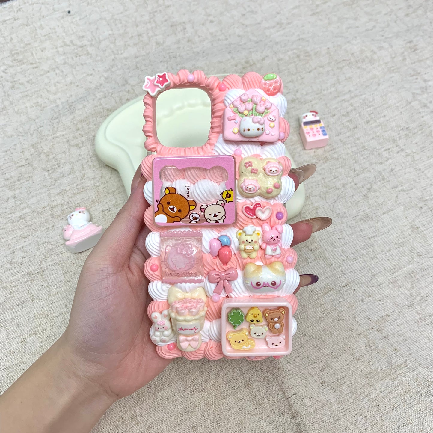 【Cream Puff Dreams】Phone Case Cream Glue Figurine Decoden DIY Compatible with all phone models