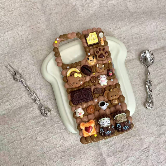 【Chocolate Kitty】Phone Case Cream Glue Figurine Decoden DIY Compatible with all phone models