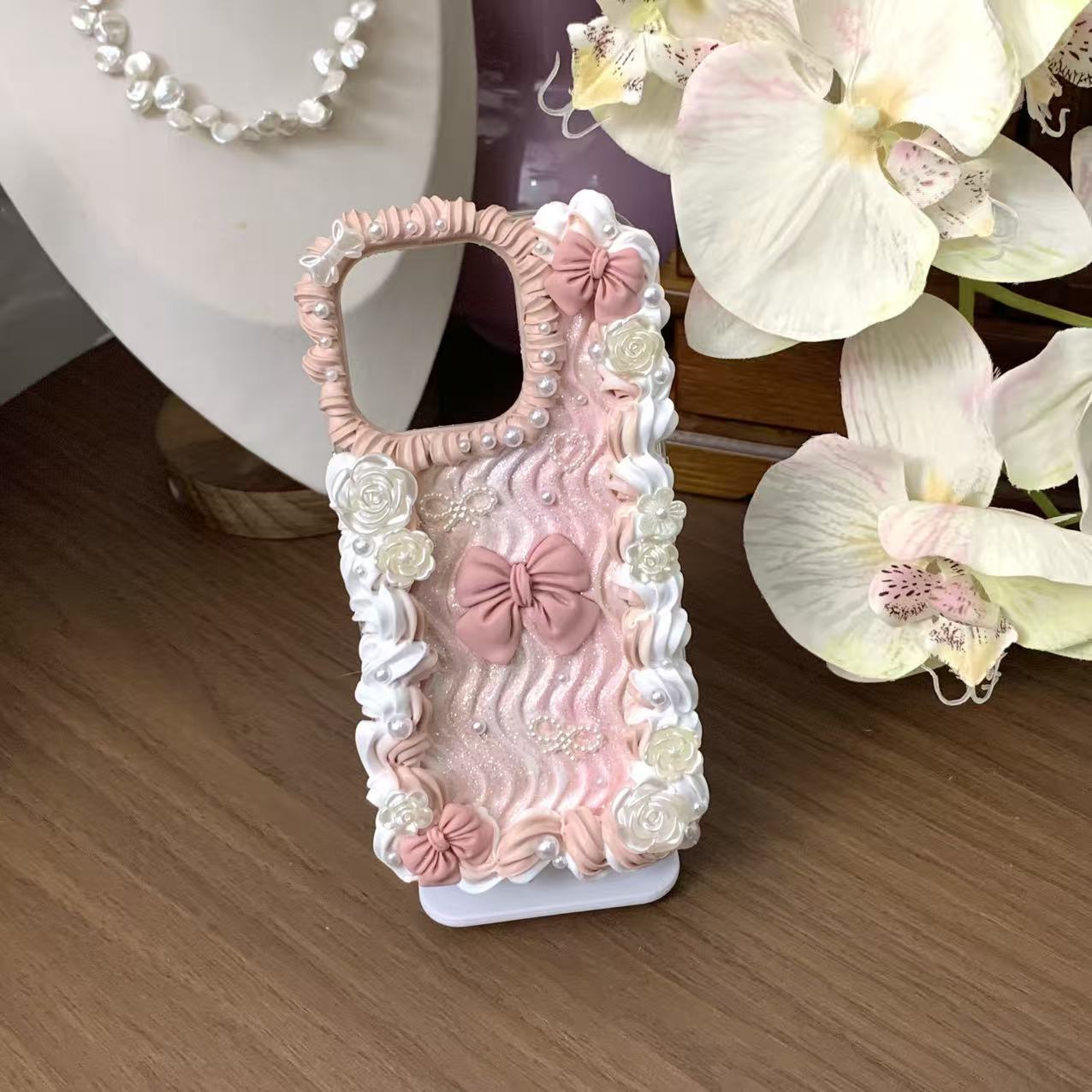 【Pink Baroque Bow】Phone Case Cream Glue Figurine Decoden DIY Compatible with all phone models