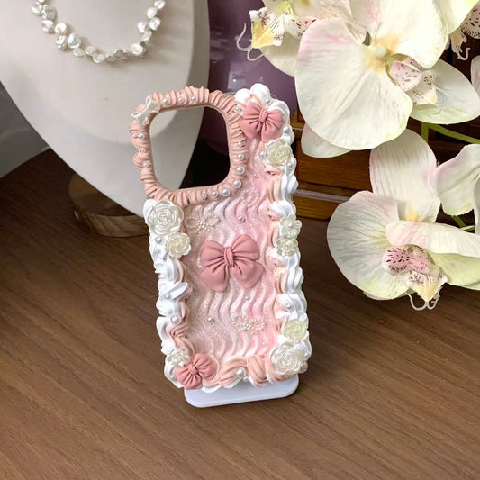 【Pink Baroque Bow】Phone Case Cream Glue Figurine Decoden DIY Compatible with all phone models