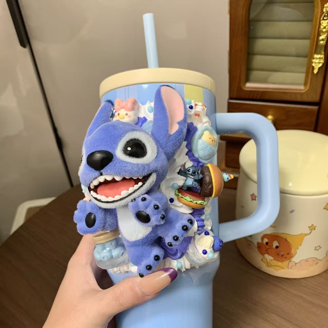 【Stitch Thermos - Play】Cream Glue Figurine Decoden DIY Thermos Perfect Gift Handcrafted Non-toxic Eco-friendly