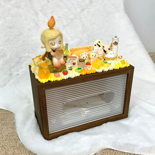 【Chaka Sweet Party】 Yellow Cream Deco Tissue Box with Cookies, Cake & Cute Charms