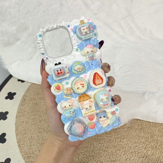 【Blue Vanilla Kitty】 Phone Case Cream Glue Figurine Decoden DIY Compatible with all phone models