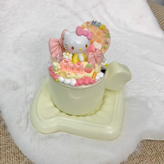 【Hello Kitty Bow Tea Time】 Pink Cream Deco Mug