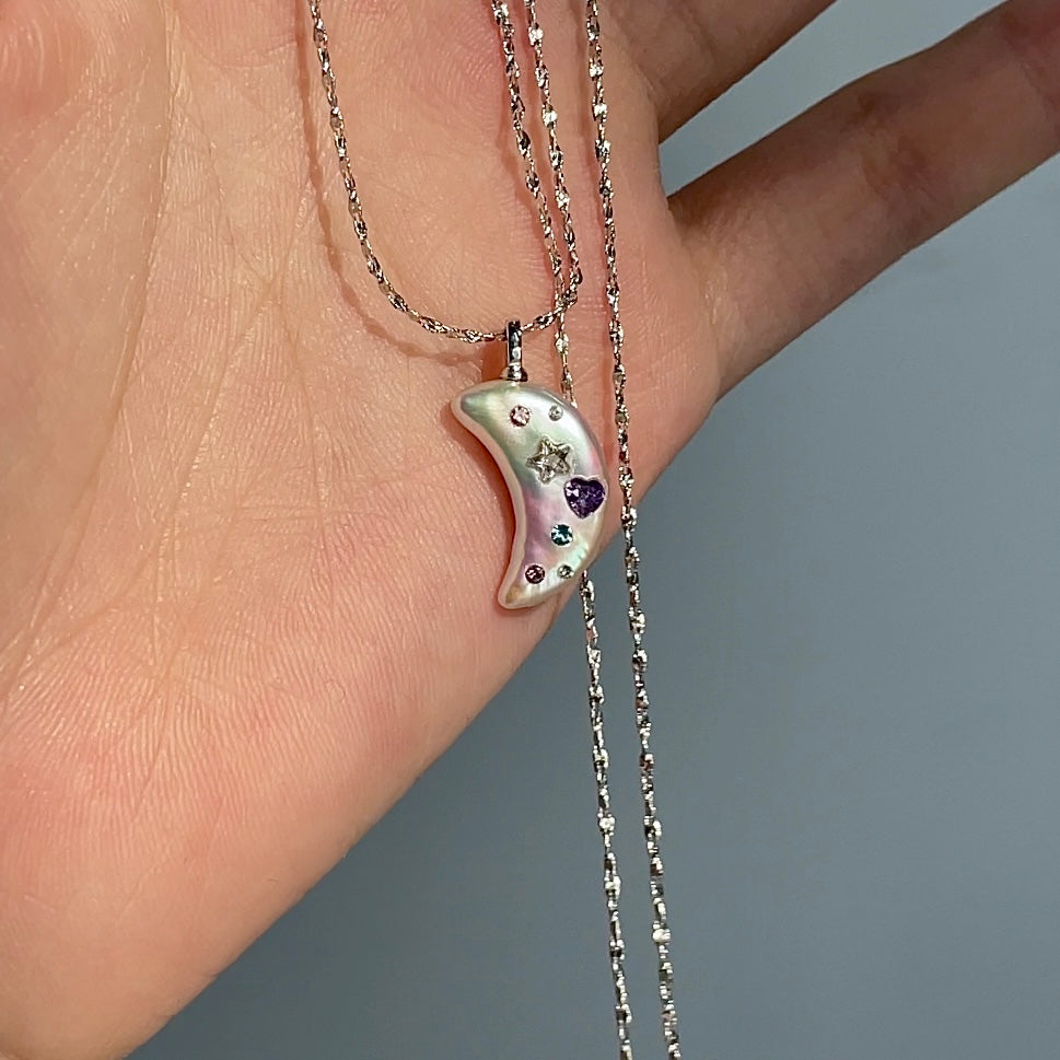 【Pearlish】Glimmering Moon · Handcrafted Jewelry Featuring Pure Natural Freshwater Pearls, Set in S925 Sterling Silver. A Niche Handmade Artistic Collectible, an Excellent Gift Choice.